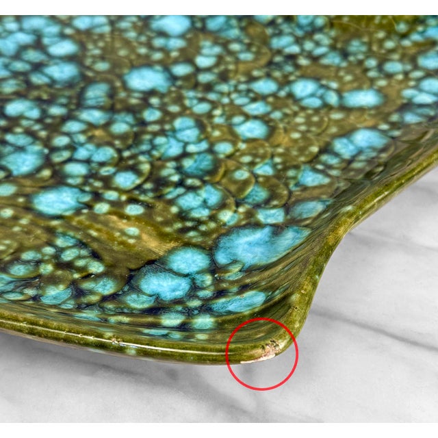 Mid-Century 17" California Pottery Green & Blue Drip Glazed Fish Serving Platter For Sale - Image 9 of 11