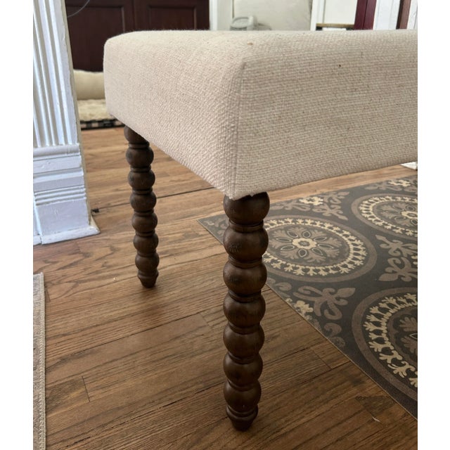 2020s Vintage White Upholstered Bench For Sale - Image 5 of 8