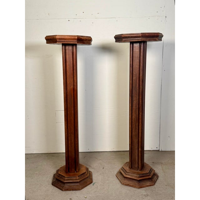 Pair Antique French Tall Carved Oak Plant Stands For Sale - Image 11 of 11