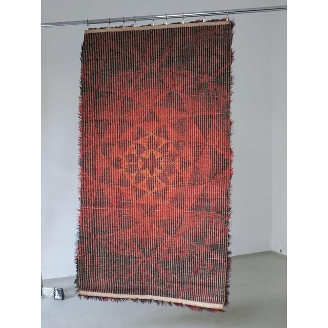 Mid-Century Abstract Red Wool Rya Rug, Sweden, 1960s For Sale - Image 4 of 5