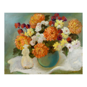 Mid 20th Century Impressionist Still Life With Orange Flowers Painting
