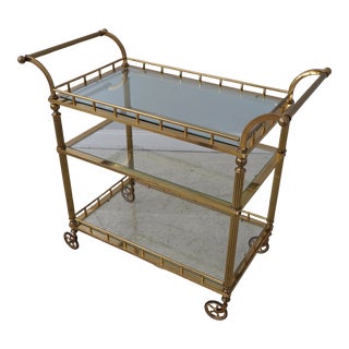 Vintage Quality Hollywood Regency Brass Tea Dessert Cart For Sale