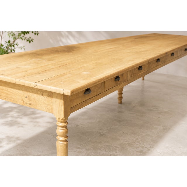 Wood Large Oak Tailor's Table with Drawers, France, 1930 For Sale - Image 7 of 18