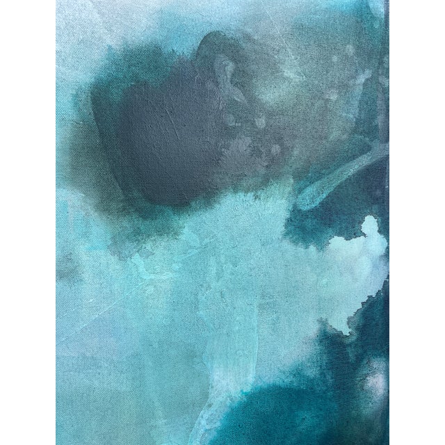 “I Lose Myself” Lyrical Abstract Painting in Moody Blues & Earthy Greens by Stacey Warnix For Sale - Image 9 of 14