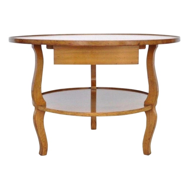Vintage French Country Provincial Round Cherry Occasional Side Table W/ Drawer For Sale