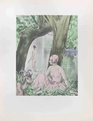Umberto Brunelleschi, Swimming Under Waterfalls, Lithograph, 1930s