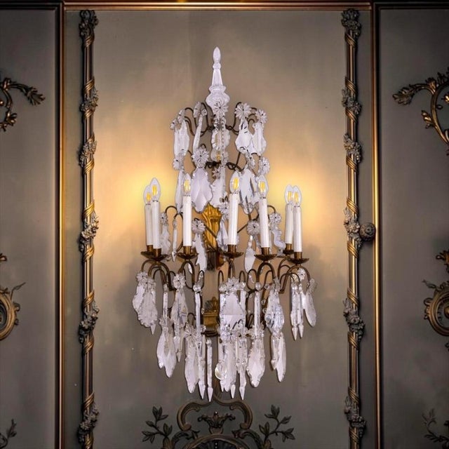 French Seven Branch Cut-Crystal Wall Lights, 1860, Set of 2 For Sale - Image 12 of 13