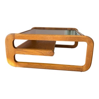 1970s Vintage Square Oak and Glass Coffee Table Mersman Waldron Attributed to Lou Hodges For Sale