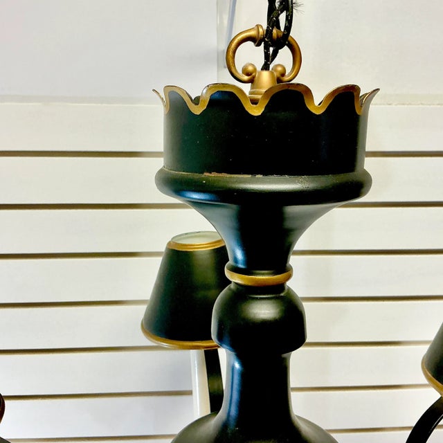 1970s Vintage Fredrick Cooper Italian Neoclassical French Empire Tole Chandelier, Hand Painted. For Sale - Image 9 of 15