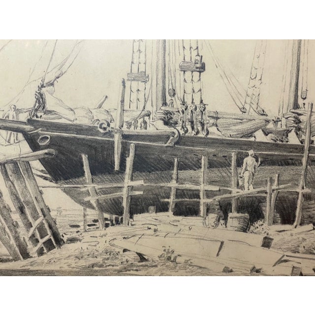 1940s Large Original M. Wilson Nautical Ship Repairs Sailboat Sketch Drawing For Sale - Image 10 of 14