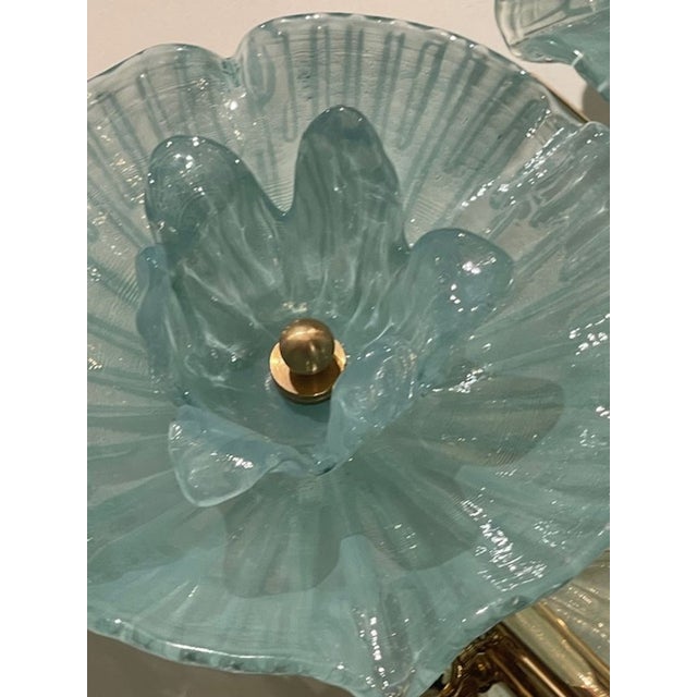Pair of Murano Green Flower Disc Sconces For Sale - Image 4 of 8