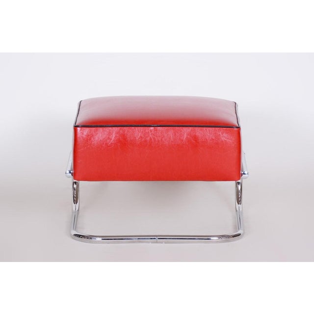 Modern Tubular Stool in Red Leather and Chrome-Plated Steel from Slezák, 1930s For Sale - Image 6 of 7