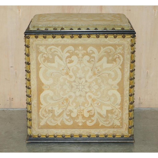 This super unique, original French circa 1880 fully embroidered linen trunk or chest This piece is stunning, very rare, I...