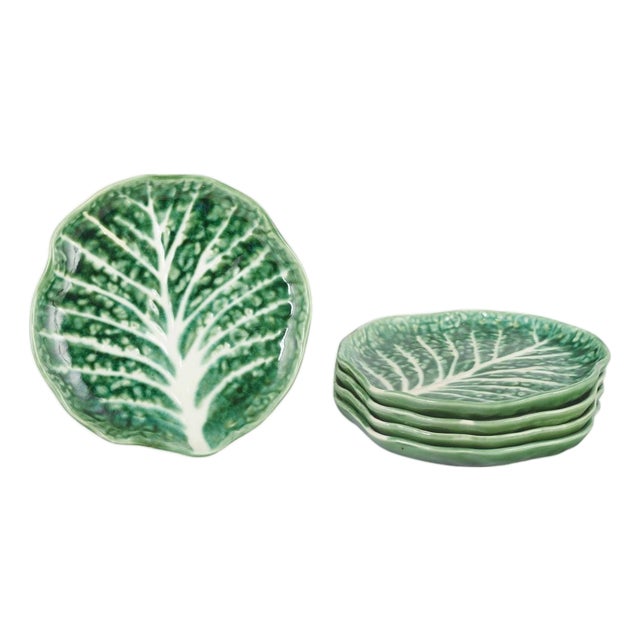 Vintage Faience Plates in the shape of Cabbage Leaves, 1960s, Set of 5 For Sale