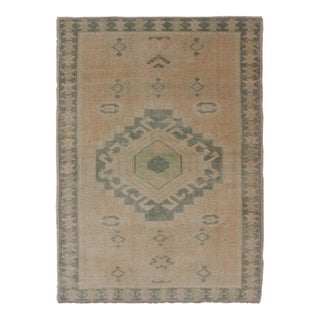 Vintage Hand Knotted Oushak Rug With Central Medallion Warm Tones With Green Tones For Sale