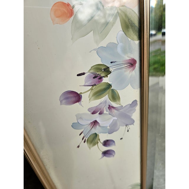 La Barge Vintage La Barge Flora Reverse Painted and Signed Mirror For Sale - Image 4 of 7