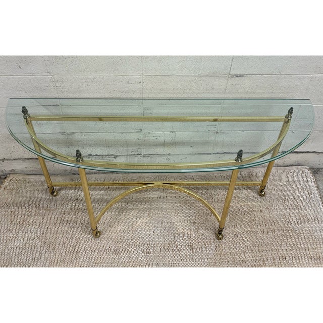 Vintage Mid Century Labarge Style Brass and Glass Demilune Console or Hall Table For Sale - Image 11 of 12