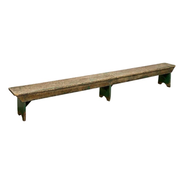 Early 20th Century Primitive Industrial Bench With Verdigris Undertones For Sale