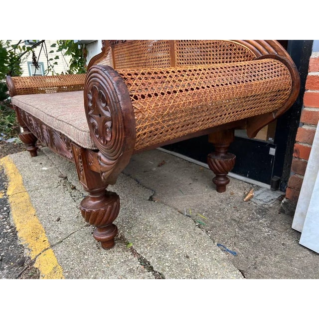 Antique British Anglo Indian Carved Mahogany Cane Seat and Back Settee For Sale In Washington DC - Image 6 of 18