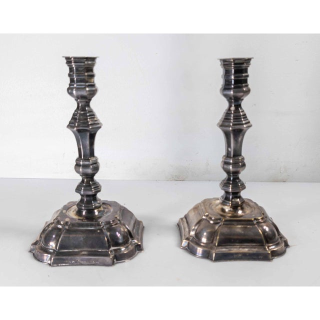 20th Century Pair of Danish Silverplate Candlesticks in Georgian Style by Hans Jensen For Sale - Image 4 of 17