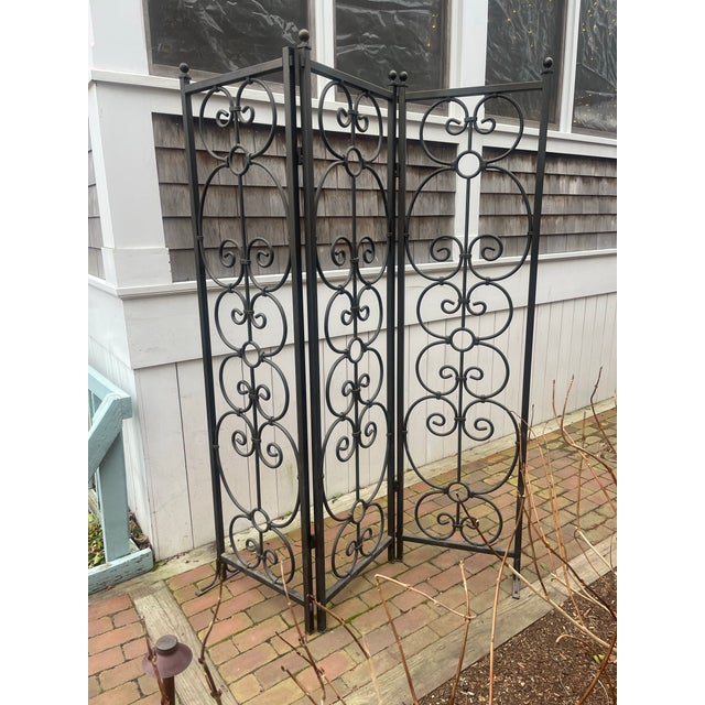 Tall Hand-Forged Iron Garden Screen / Folding Room Divider, 4-Panel For Sale In Nantucket - Image 6 of 10