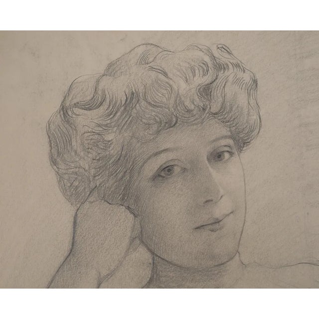 Modern Léopold Franz Kowalski, Portrait of Solène Holding a Flower, Original Drawing For Sale - Image 3 of 5