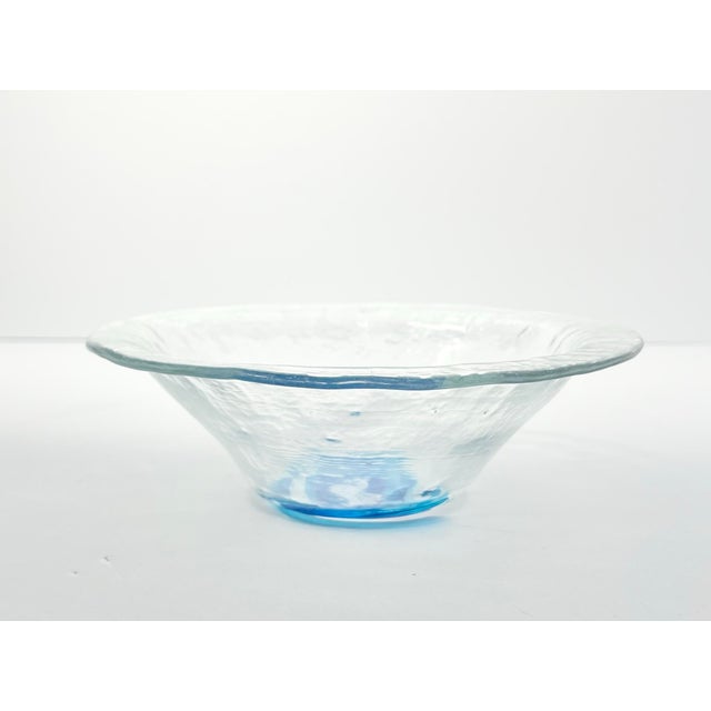 Pair of Blown Recycled Glass Baby Blue Swirl Catchall Decorative Bowls For Sale In Dallas - Image 6 of 6