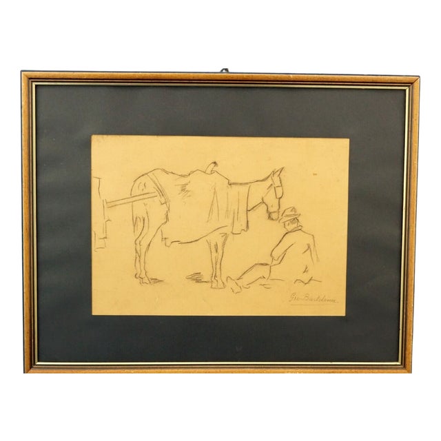 Giovanni Bartolena, Man with Horse and Cart, 1800s, Pencil on Paper, Framed For Sale