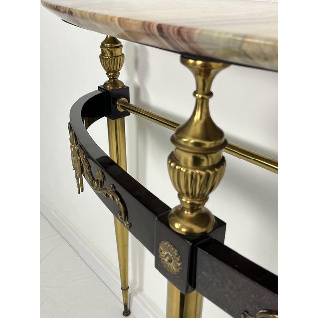 Mid-Century Modern Console Table in Brass with Lacquered Beech and Marble, 1950s For Sale - Image 10 of 14