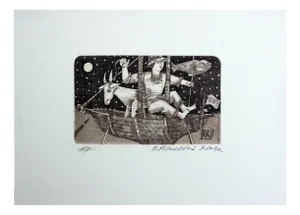 Bogdan Pikulicki, In a Boat, Print and Collage on Embossed Paper, 2018