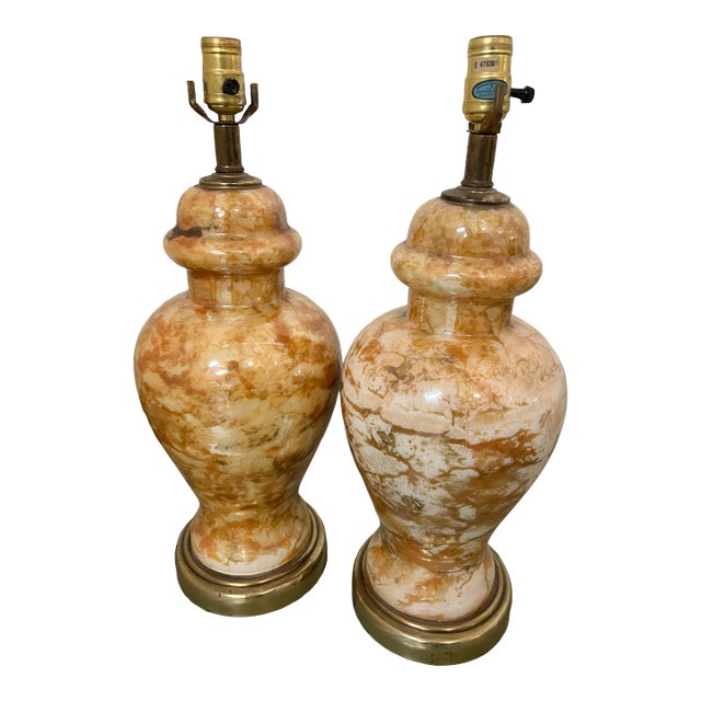 Faux Onyx Ginger Jar Lamps - a Pair For Sale