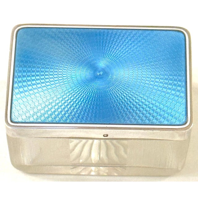 Early 20th Century Rectangular French Silver Light Blue Guilloché Enamel and Crystal Table Box For Sale - Image 5 of 11