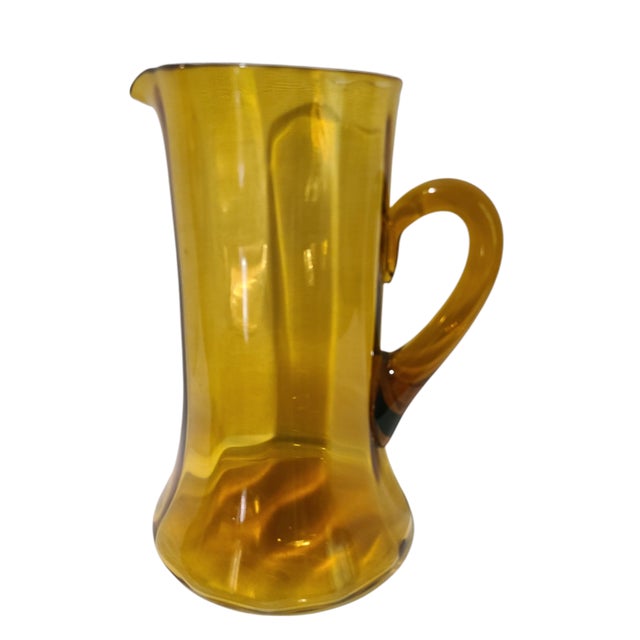 Glass Vintage Italian Hand Blown Amber Art Glass Attached Handle Pitcher For Sale - Image 7 of 7