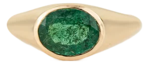 18k Gold Chunky 1.91Carat Natural Emerald Bezel Signet Ring Size 4