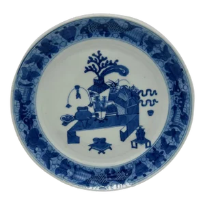 Chinese Export Blue & White Plate, ‘Precious Objects’, C.1780