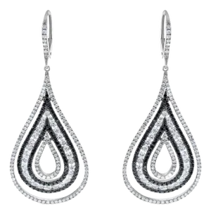 Black & White Diamond Pave Earrings 18k White Gold, 2 Pieces