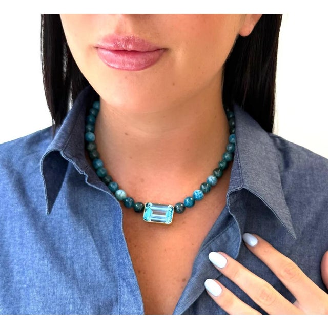 Contemporary Blue Topaz and Apatite Necklace For Sale - Image 3 of 3