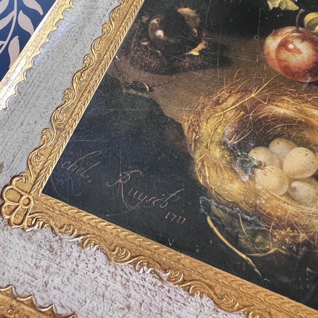 Cream Amazing hand-painted LARGE rectangular Florentine box with still life top // giltwood box // mid 20th century // gilt // made in Italy // floral For Sale - Image 8 of 12