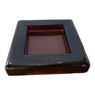 1980s Heavy Glass Amethyst Square Candle Holder For Sale