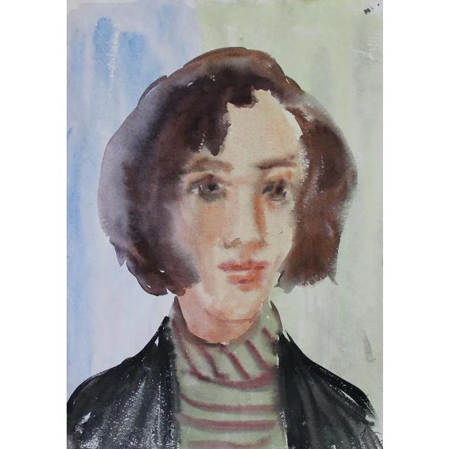 Modern Dzidra Ezergaile, Portrait, 1961, Watercolor on Paper For Sale - Image 3 of 3