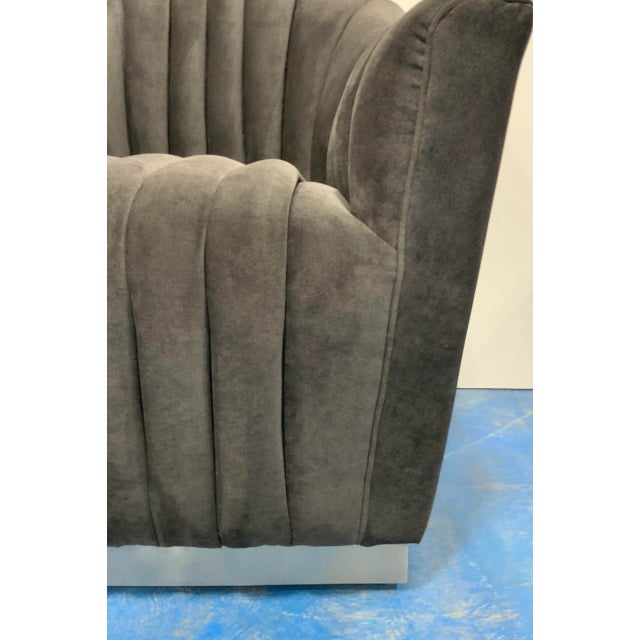 Modern Gray Microfiber Channeled Club Chair For Sale - Image 4 of 7