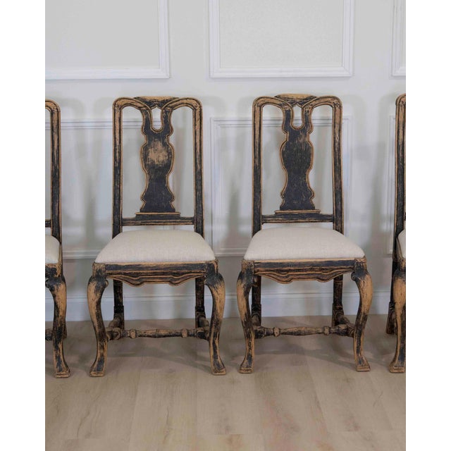 Black Set of Six Swedish Baroque Chairs, Circa 1750 For Sale - Image 8 of 14