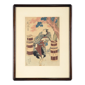 Actor Arashi Rikan II as Aburaya Yohei - Figurative Woodblock Print on Paper by Shunbaisai Hokuei