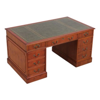 Bevan Funnel Green Leather Top Executive Desk For Sale