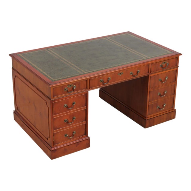 Bevan Funnel Green Leather Top Executive Desk For Sale