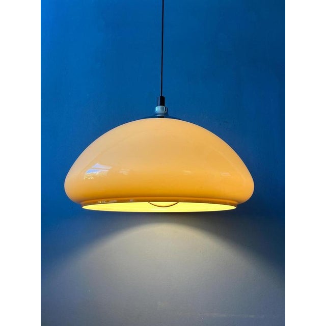 Acrylic Glass Beige Mushroom Pendant Lamp with Chrome Top Cap For Sale - Image 3 of 11