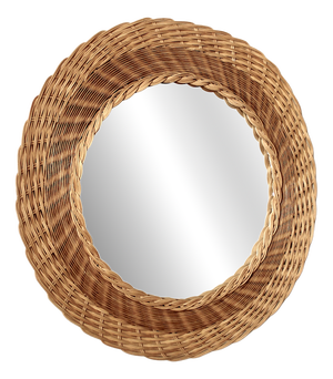 Mid-Century Modern French Round Rattan Mirror, 1950s