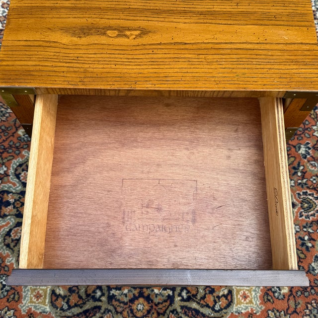 1970s Vintage Dixie Campaigner Collection Campaign Pecan 1 Drawer Nightstand With Open Shelf For Sale - Image 5 of 14