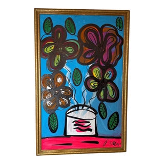 1970s Peter Keil Flowers Abstract Painting ~ Framed For Sale