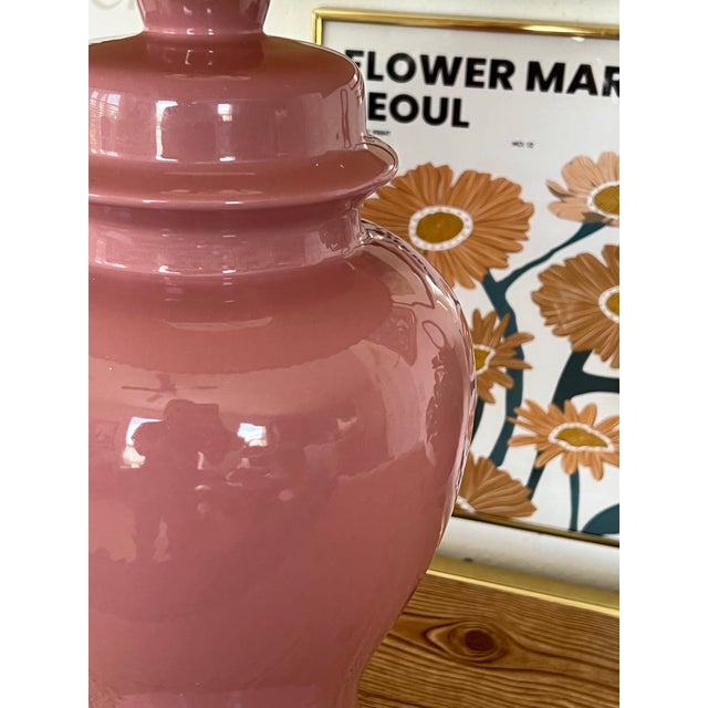 Vintage Pink Ginger Jar Table Lamp Base | Glossy Blush Ceramic Lamp | Hollywood Regency Palm Beach Decor For Sale In Phoenix - Image 6 of 12